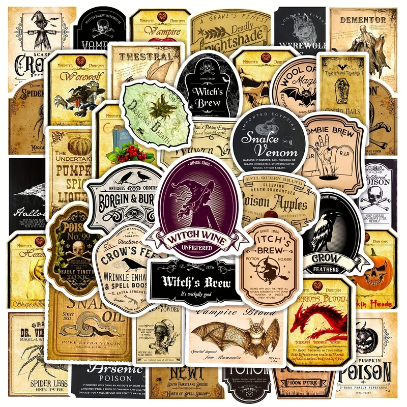 200pcs Potion Labels Stickers For Water Bottles, Waterproof Vintage Gothic Wine Bottle Stickers For Scrapbook Skateboard, Laptop, Bike, Hydroflask, Potion Witchy Stickers For Adults