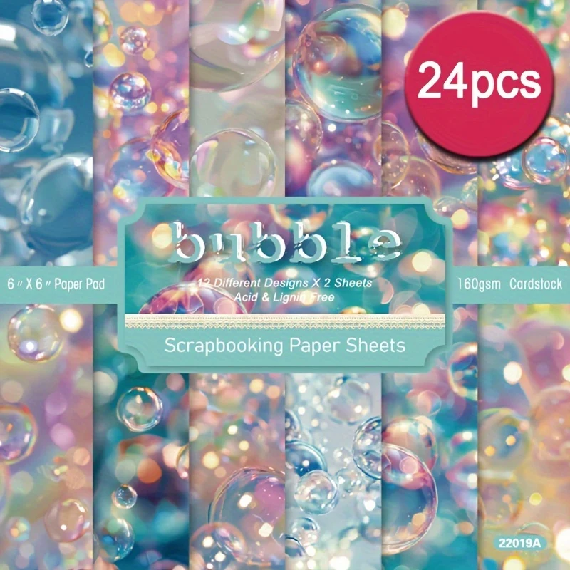 24pcs 6x6 Inch Single-Sided Panalisa Dream Bubbles Aesthetic Scrapbook Paper, Wonderland Pattern, Colorful Fantasy Theme, Acid-Free & Lignin-Free for DIY Crafts, Journaling, Gift Wrapping, Album Art Decor, Card Making Supplie