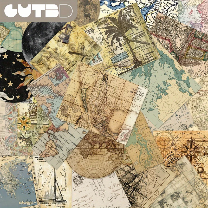 50pcs Retro Time Tide World Map Series Stickers Scrapbook Notebook Computer Diary Decoration Stickers