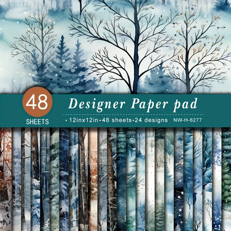 48 Sheets 12"x12" Snow Scenery DIY Scrapbook Paper, 24 designs, Winter Animals Journaling Scrapbooking Supplies Kit Aesthetic Decorative Gift Wrapping Album Planner Decorative Paper Craft Supplies