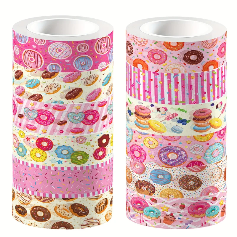 12 Rolls Sweet Donuts Washi Tape Masking Tape Decorative Paper Sticker for Scrapbook Journal DIY Craft Gift Wrapping