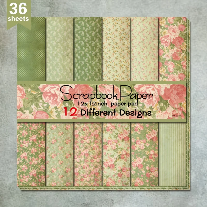 36 Sheets 12"x12" DIY Scrapbook Paper, Pink Flower Retro Style Material Paper Colorful Decorative Gift Scrapbooking Supplies Kit Aesthetic Decorative Gift Wrapping Album Paper Craft Supplies