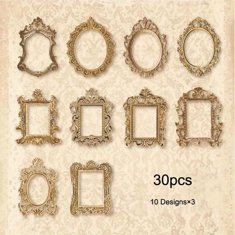 30pcs Vintage & Fantasy Scrapbook Paper Collection Kit with Ornate Frames, Frames-like Borders, Golden Foil Patterns, Lace-like & Floral Motifs - Multicolor Color-Coded Sheets for DIY Card Making, Memory Keeping, Junk Journal