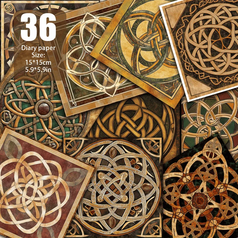Celtic knot mysterious symbol scrapbook paper, handmade paper, material paper suitable for greeting card making background decoration handmade DIY album junk diary and other scenes Specifications: 5. 9*5. 9 inches 36 sheets