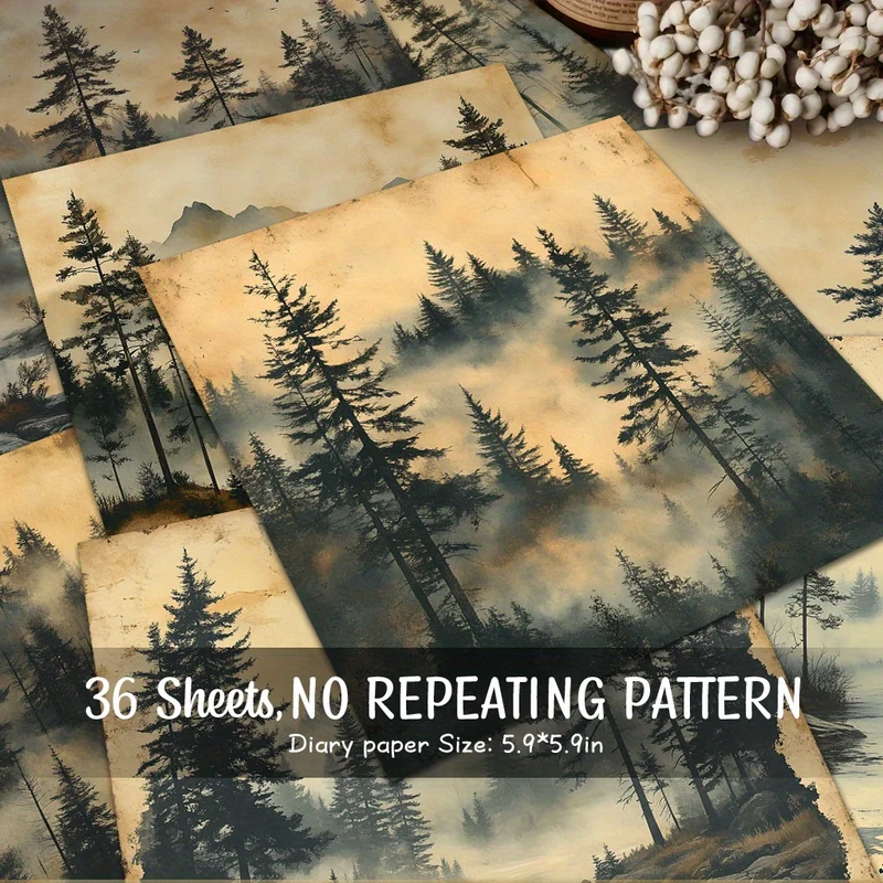 [Smoke Forest Scrapbook Paper] 36 Sheets Smoke Forest Mist Scrapbook Paper | Decorative Handmade Grunge Diary Background Decoration Paper