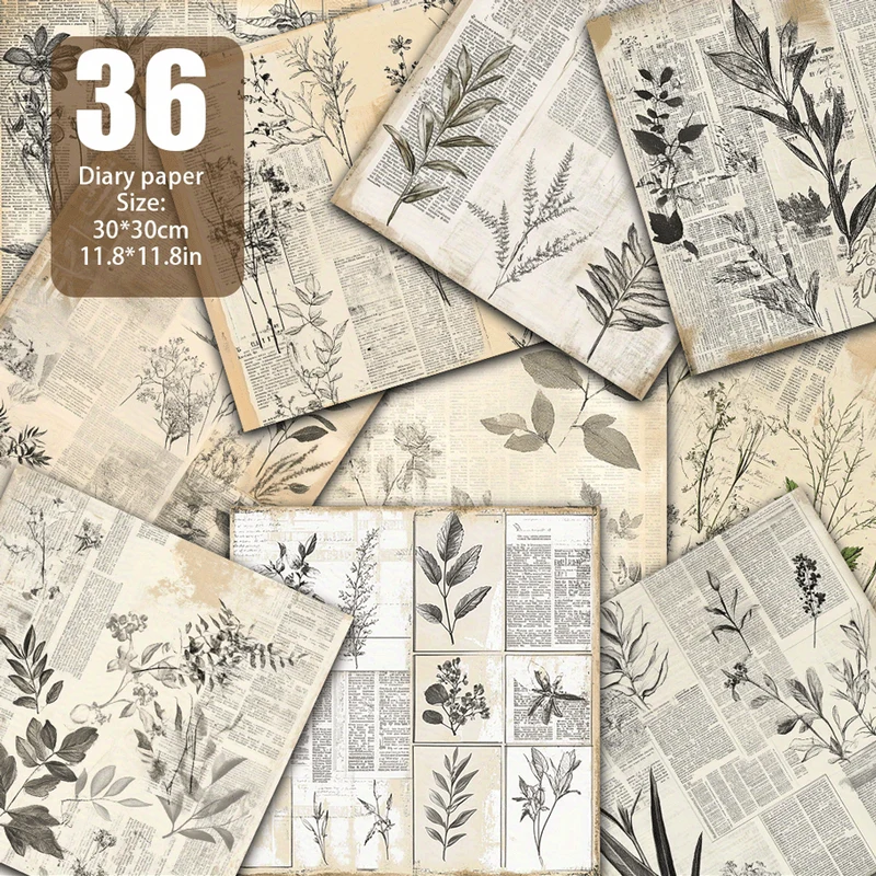 36 Sheets of Vintage French Newspaper Collage Scrapbook Paper, Decorative Paper Suitable for Background Decoration Handmade Rubbish Diary And Other Scenes