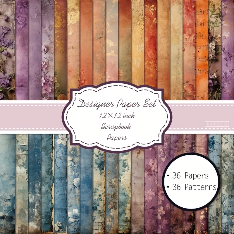 36 Sheets 12x12'', Scrapbook Paper Pad, 36 Different Designs, Art Craft Pattern Paper for Scrapbooking Craft Cardstock Paper, DIY Decorative Background Card Making Supplies - Vintage foral Wallpape