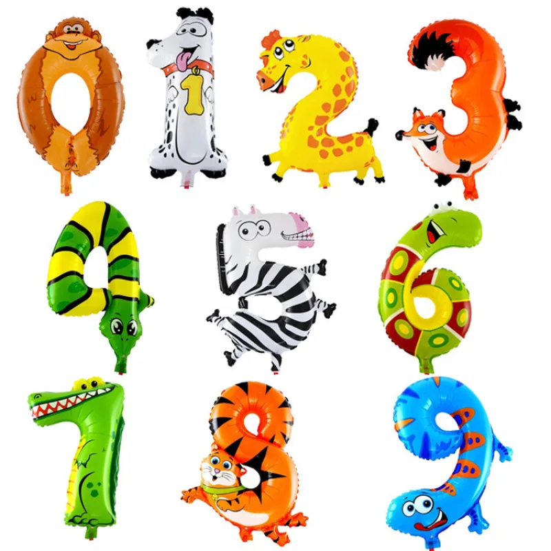 2Pcs Animal Number Balloons Birthday Party Anniversary Baby Bath Decoration
