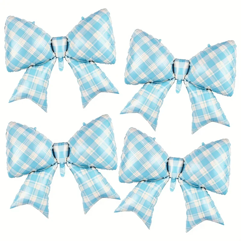 4pcs Extra Large 38-Inch Blue White Gingham Bow Balloons Elegant Party Decorations for Birthday Wedding Festival Photo Props