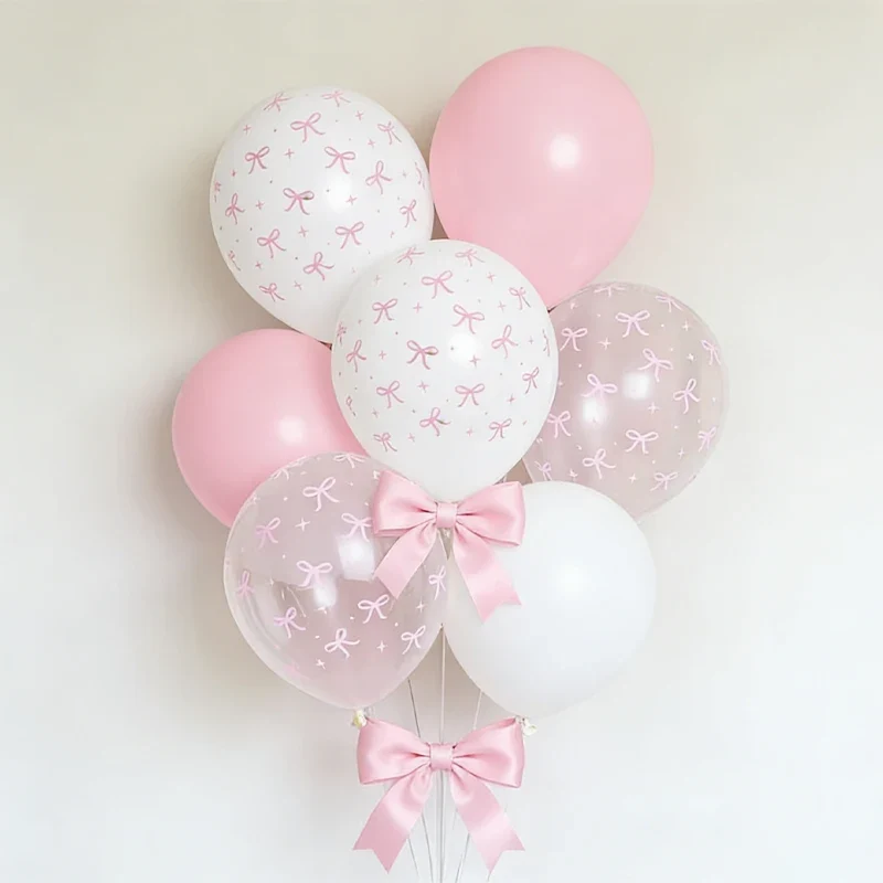10pcs Pink Bowknot Pattern Latex Balloons Set Girls Birthday Baby Shower Princess Party Decor Romantic Pink Party Supplies