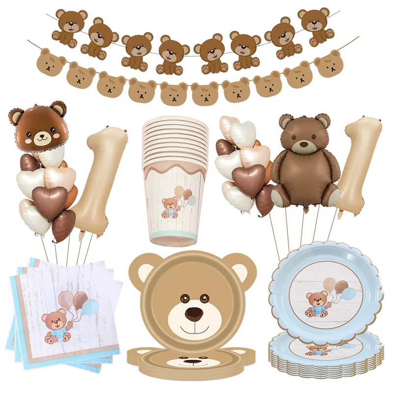 Brown Teddy Bear printe napkin Teddy Bear party napkins plates cup kids Teddy Bear Birthday Party decoration Baby Shower wedding