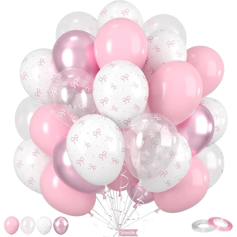 12 Inches Bow Balloons for Women Pink Birthday Party Bachelorette Bridal Engagement Bow Theme Wedding Anniversary