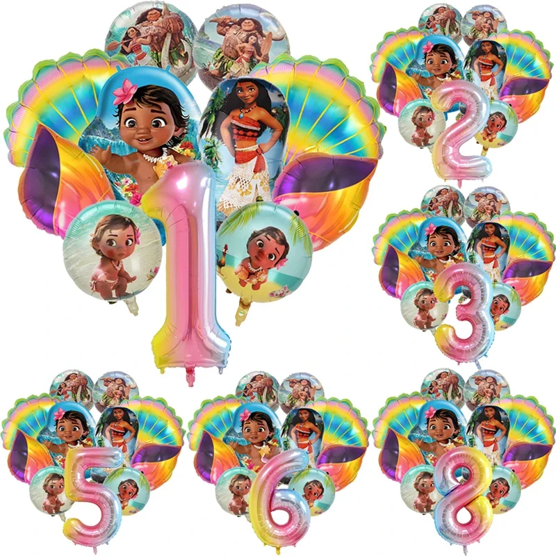 11pcs/set Ocean Adventure Moana Cartoon Balloons Set Baby Shower First Birthday Party Decoration Supplies Shell Conch Globos