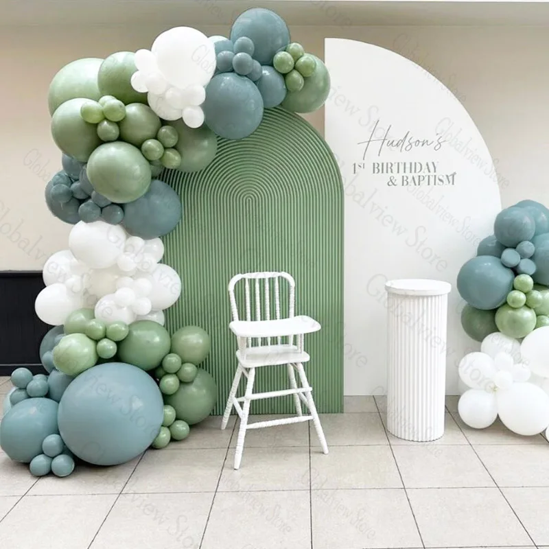 Dusty Blue Green Balloons Baptism Decorations Baby Boy Blue Balloon Garland Baby Shower Ballons Christening Day Decor