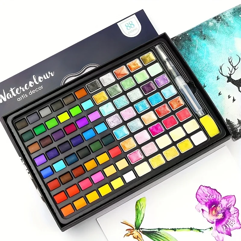 Premium Watercolor Paint Set with Pearlescent Shades - 24/36/48/88 Colors, High-Quality Gel Paints for Artists & Hobbyists