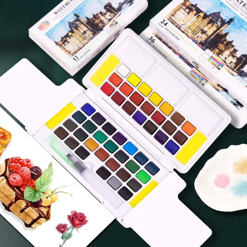 12/24/36/48 Colors Watercolor Paint Set with Water Brush Pens Art Supplies, for Artists, Amateur Hobbyists and Painting Lovers
