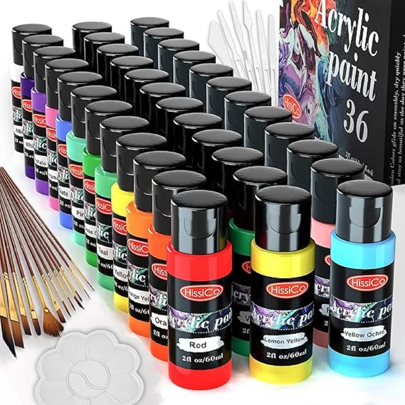 Makeasy Acrylic Paint Set of 36 Colors Bottles Non Toxic No Fading Rich Pigment for Kids Adults Artists Canvas Craft Paintin