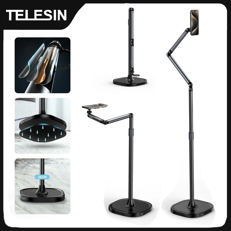 TELESIN Magnetic Mobile Phone Floor Stand Cantilever Live Broadcast Tablet Bracket Lifting Bracket Universal Mobile Phone Holder