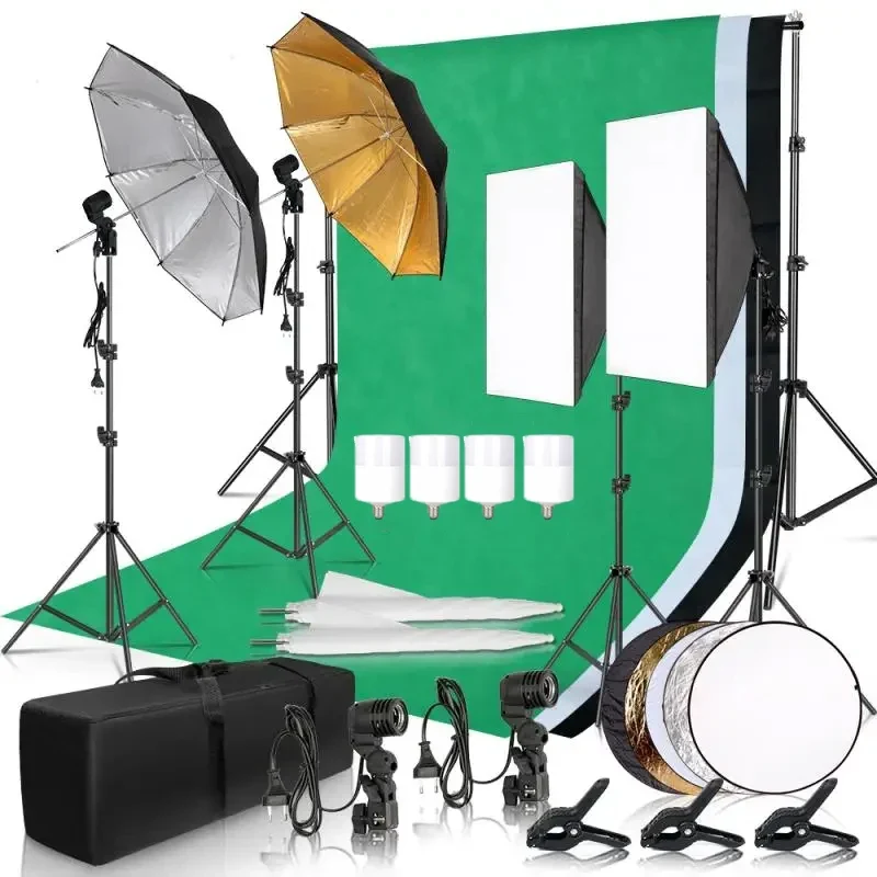 Photography Lighting Kit Umbrella Photo Background Photobooth Backdrops Softbox Light Stand Portable Soft BoxFor Photo Studio