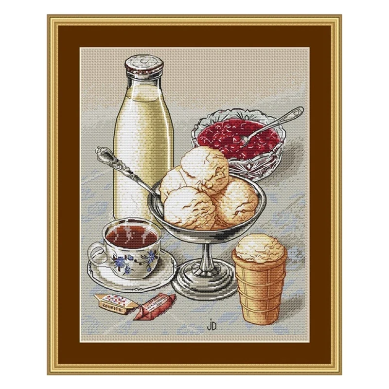 Cross-stitch set Cherry ice cream magazine style 28ct, 18ct, 14ct, 11ct embroidery fabric hand-embroidery material pack