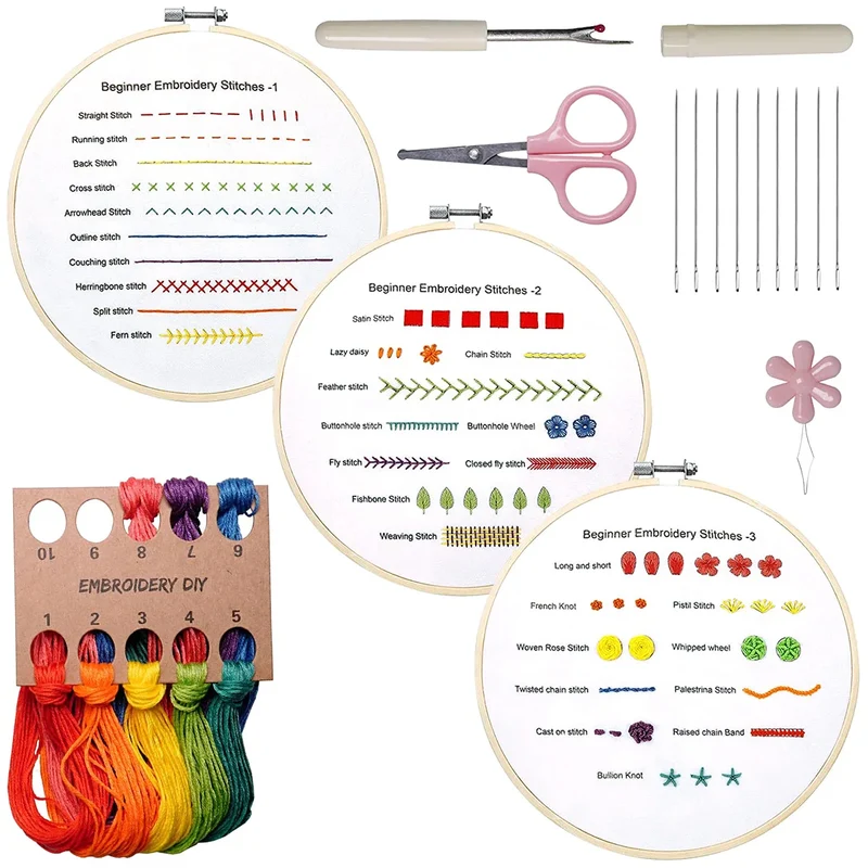 DIY Embroidery Starter Kit Cross Stitch Practice Set to Learn 30 Different Stitches Hand Stitch Embroidery Skill for Beginners