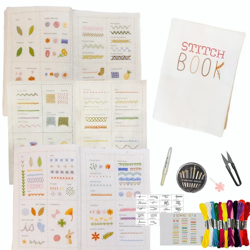 Embroidery Stitch Book for Beginners Creative Sewing Book DIY Stitches Books with Patterns Book Embroidery Sewing Kit