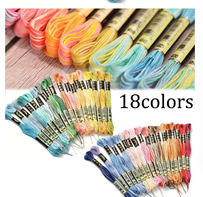 18 Colors Embroidery Thread Cotton Sewing Skeins Craft Cross Stitch Floss Kit ,8 Meters, 6 Strands Sewing Handmade