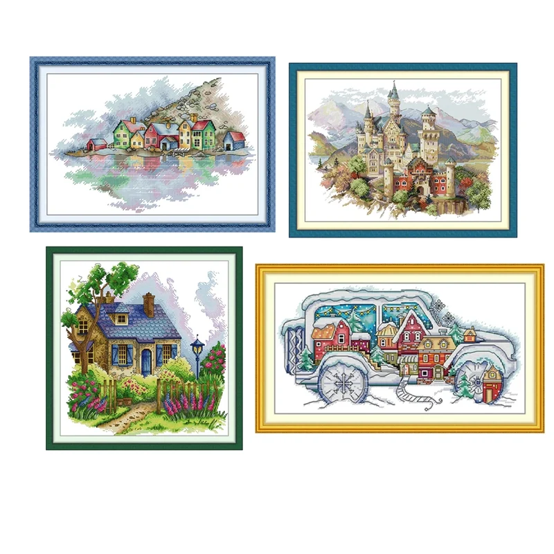 Colorful countryside cross stitch kit 14ct 11ct count printed canvas stitching embroidery DIY handmade needlework