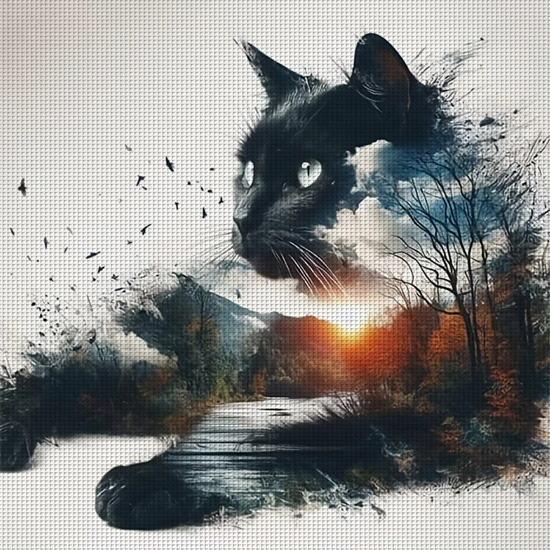 Full Embroidery Eco-cotton Thread 11CT Printed Cat Cross Stitch Kit Art 40x40cm