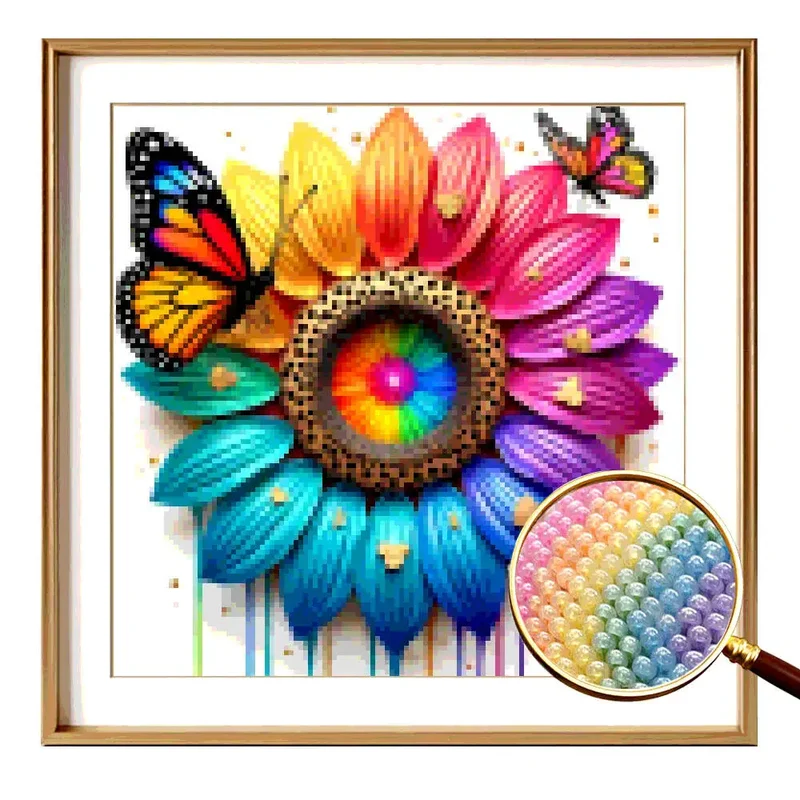 Cross Stitching Sets Sunflower Part Beads Embroidery Butterfly Craft Threads 11CT Printed Canvas Diy Kit Adults Wall Decoration