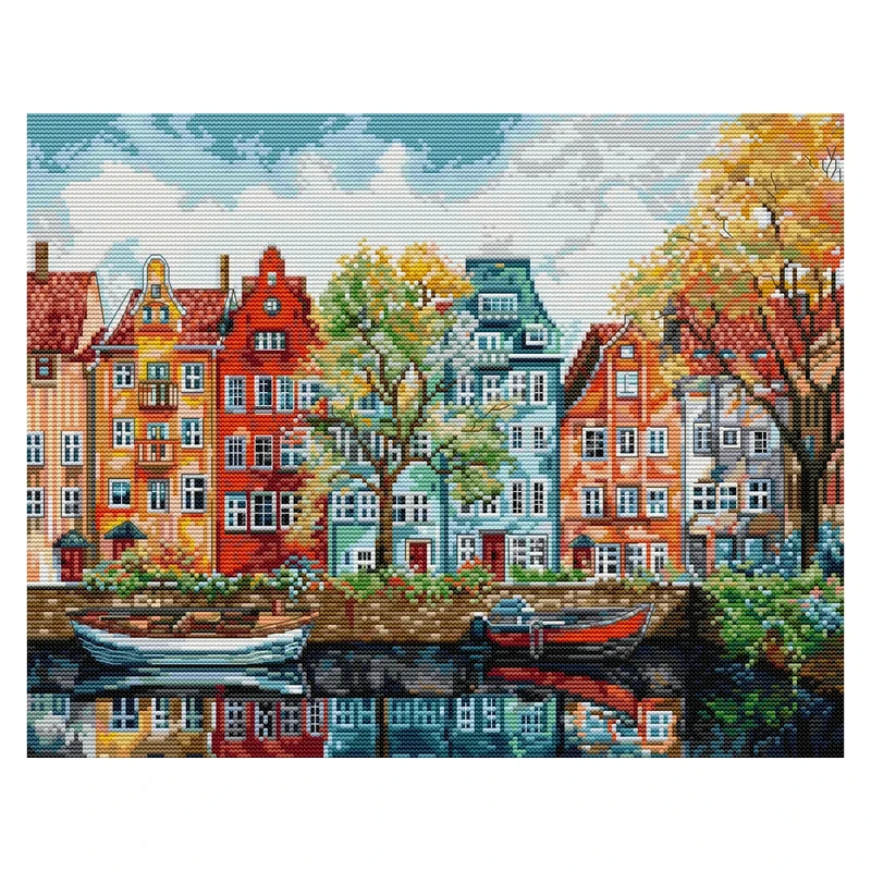 190×150 Joy Sunday-Cross Stitch Kit, Copenhagen, Polyester/100% Cotton Embroidery Thread, White/Printed Cross Stitch Patterns