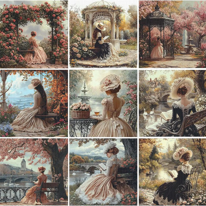 Full Embroidery cotton Thread 11CT Printed Girl Cross Stitch Kit Art 50x50cm
