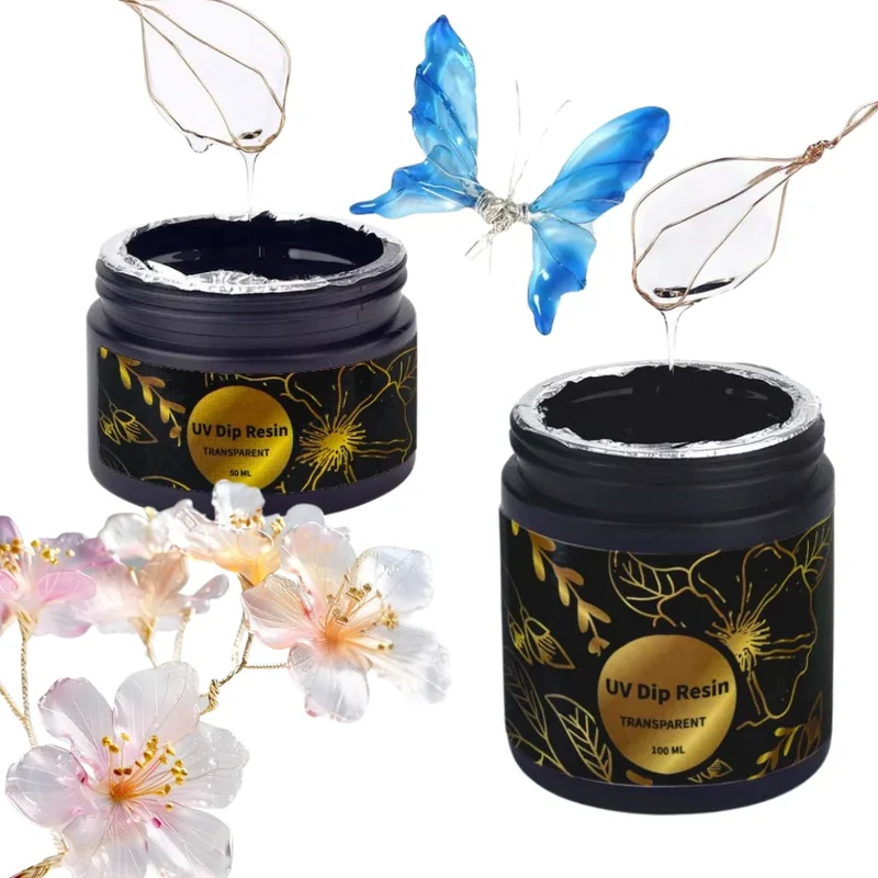 UV DIP Resin Glue Set 50/100ml DIY Crystal Copper Wire Flower Liquid Ultraviolet Curing UV Glue Jewelry Making