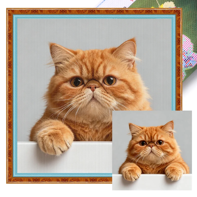 Cat Full 11CT DIY Stamped Cross Stitch Kits 40x40cm Embroidery Needlepoint Starter Kits for Beginners Adults Home Decor