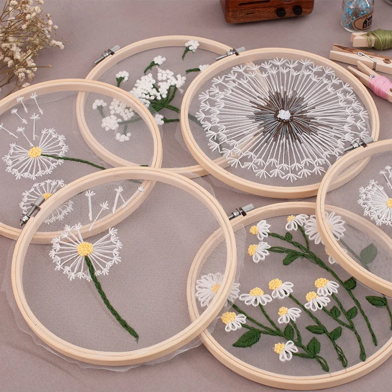 1SET Embroidery Kit Floral Patterns DIY Crafts Cross Stitch Kits With Embroidered Hoop Handmade for Beginner