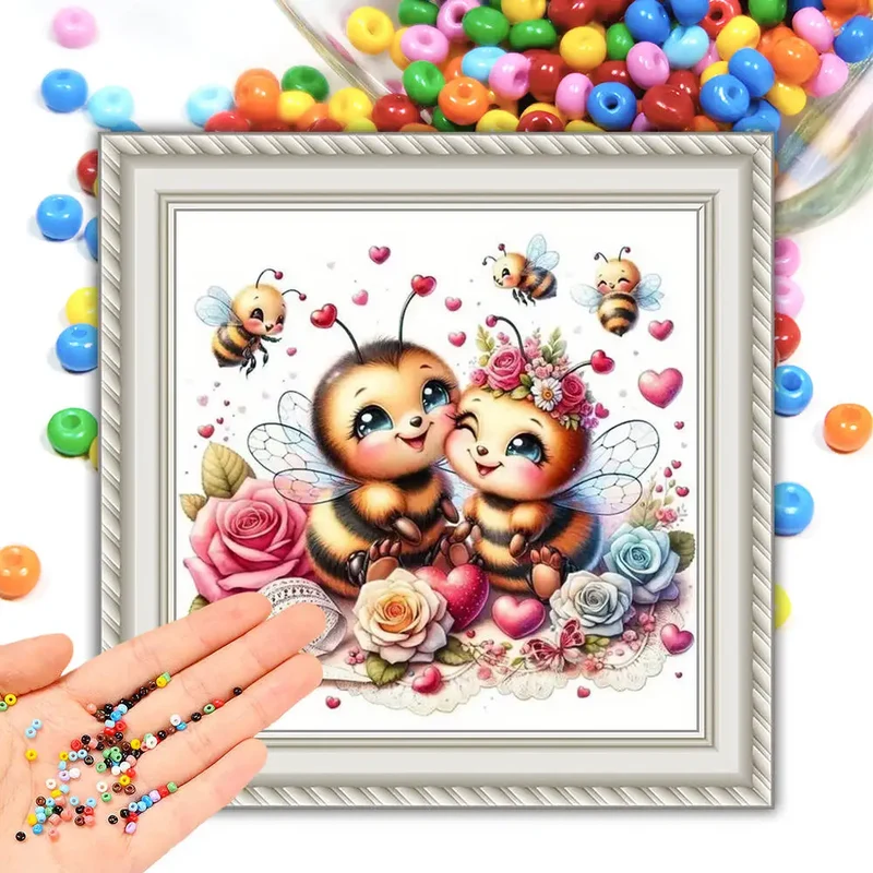 DIY Beaded Cross Stitch Kit Bee Cartoon Animal Beads Embroidery Rose Flower 11CT Printed Canvas Set Entry Level Handmade Gift
