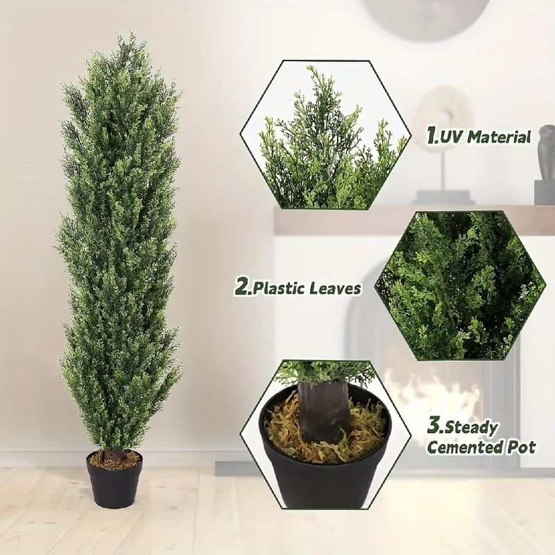 2pcs,, Simulation Cedar Tree, 5ft Tall Artificial Plant Tree, Simulation Plant, Premium Plastic Material, Home Decoration, Suitable For Yard, Living Room, Front Room, Doorway, Christmas Decoration