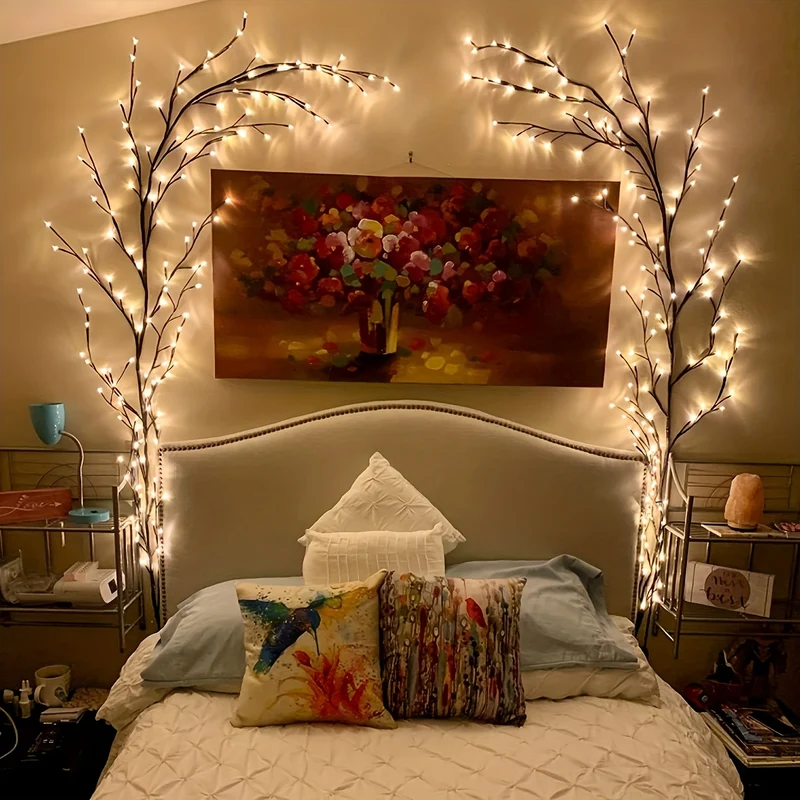 1pc Indoor Wall Decoration Artificial Plant Tree Branch Lamp, 96 LED Lit Willow Wall Lamp, For Bedroom Living Room Decoration Aesthetics Halloween Christmas Gift