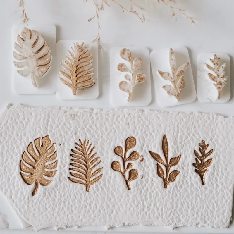 5Pcs/Set Jewelry Making Kit Plant Leaves Stamps Polymer Clay Molds Pottery Ceramic Embossed Jewelry Earring Making Tools