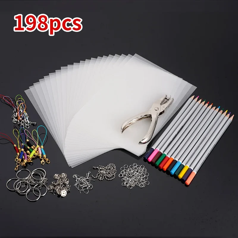Heat Shrink Plastic Sheets Set Shrinky Art Film Paper Sheet Kit DIY Keychain Ornaments Creative Craft Embellishment Scrapbooking