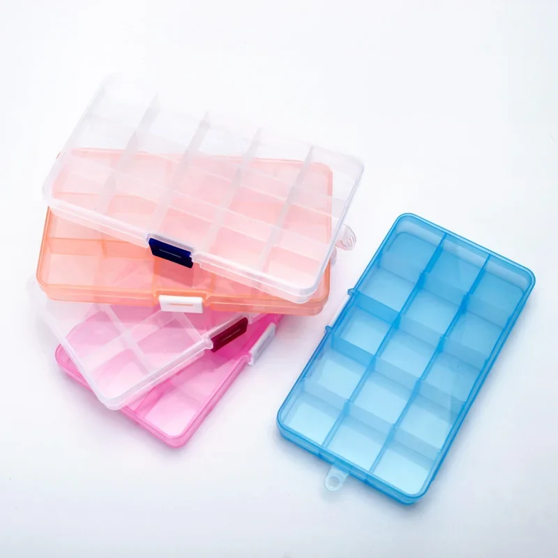 15 Slots (adjsutable) Colorful Plastic Jewelry Box Storage Case Craft Jewelry Organizer Boxes Beads Jewelry Kits Box DIY