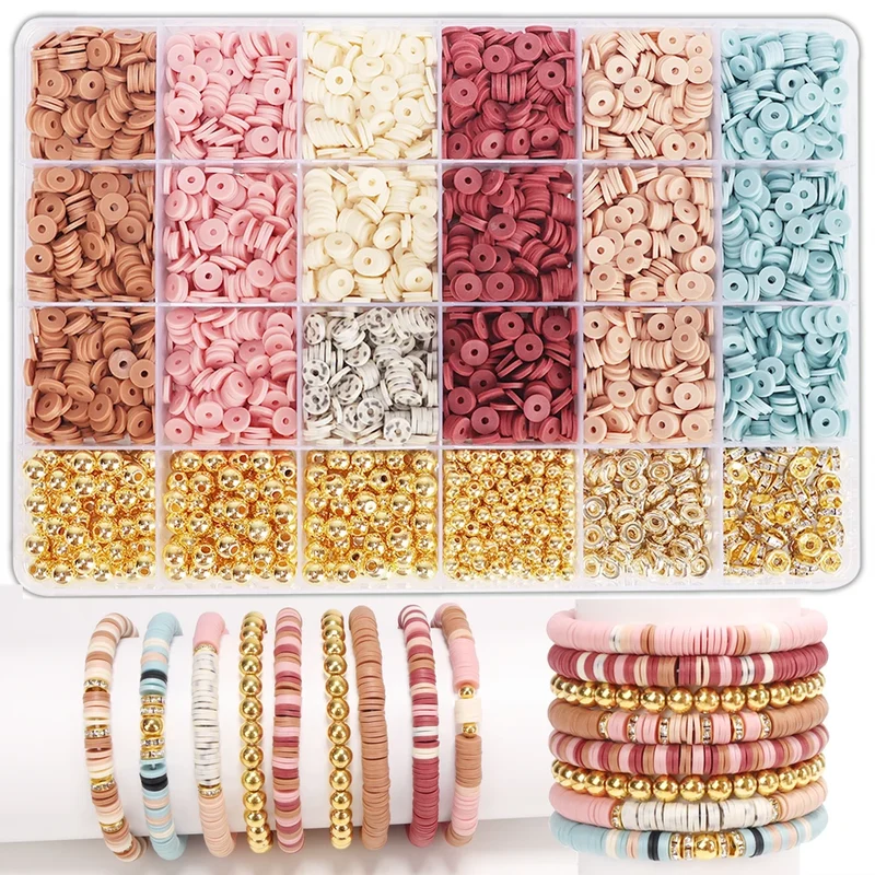 Clay Beads Bracelet Kit Friendship Bracelet Kit for Women Gold Letter Beads Blue Clay Beads Kit Gold Beads for Jewelry Making