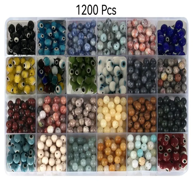 1200 Pieces 6mm Natural Stone Beaded Handmade DIY Jewelry Making Kit - Women's Family Jewelry Production Accessories for Necklac