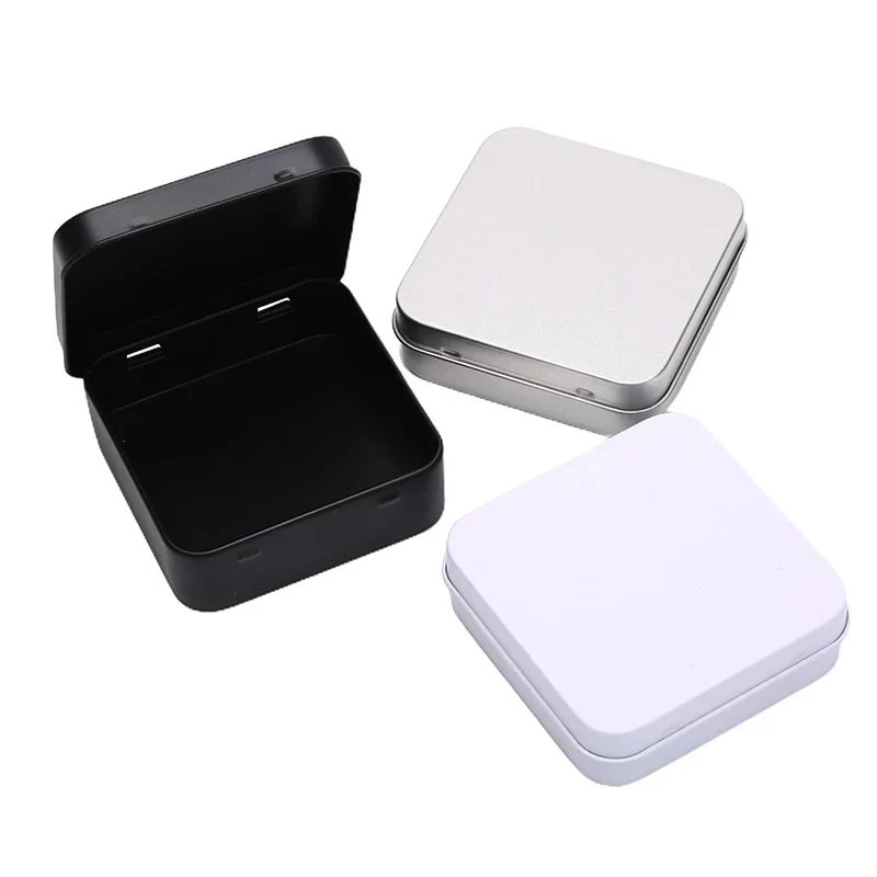 Mini Square Small Tin Box Metal Hinged Flip Storage Tin Box Small Kit Case Jewelry Coin Candy Jewelry Organizer Portable