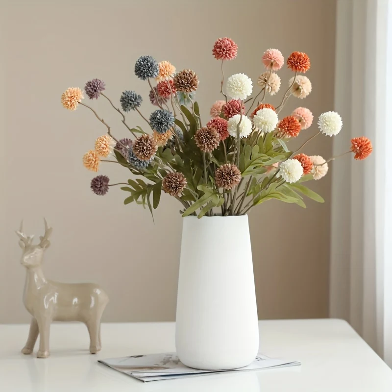 5pcs Autumn Dandelion Simulation Flowers, Artificial Flowers Ball Chrysanthemums, Autumn Thanksgiving Halloween Harvest Decor, Autumn Decor, Home Decor, Room Decor, Wedding Decor