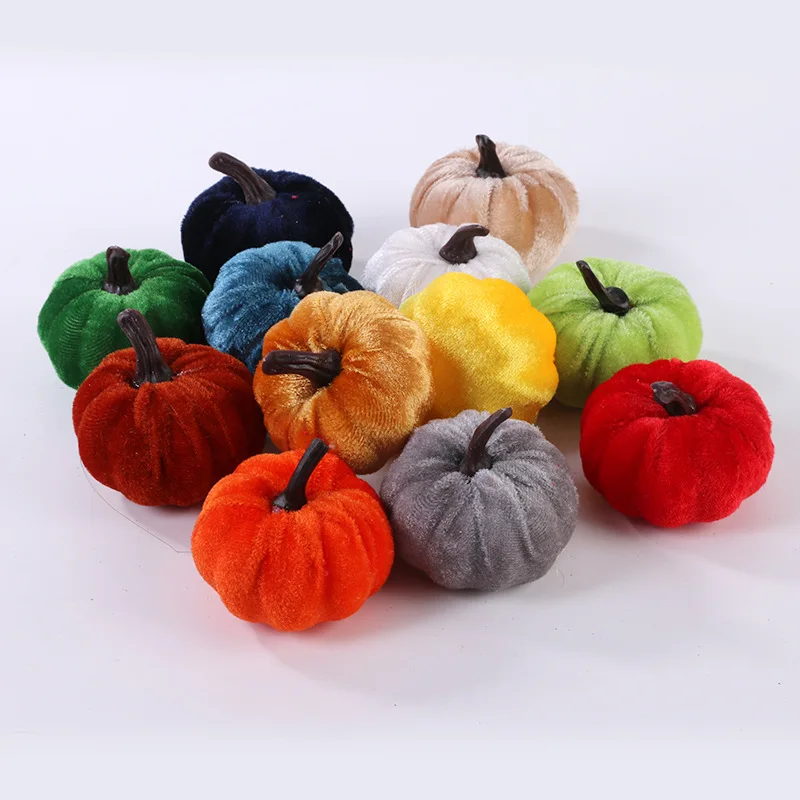5Pcs Artificial Velvet Pumpkin Ornaments Thanksgiving Halloween Tabletop Decoration Simulation Pumpkin Models Party Decorations