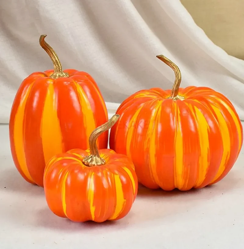 3PCS Thanksgiving Decorations Large Artificial Pumpkins, Orange Rustic Tabletop Centerpieces, Friendsgiving Decorations